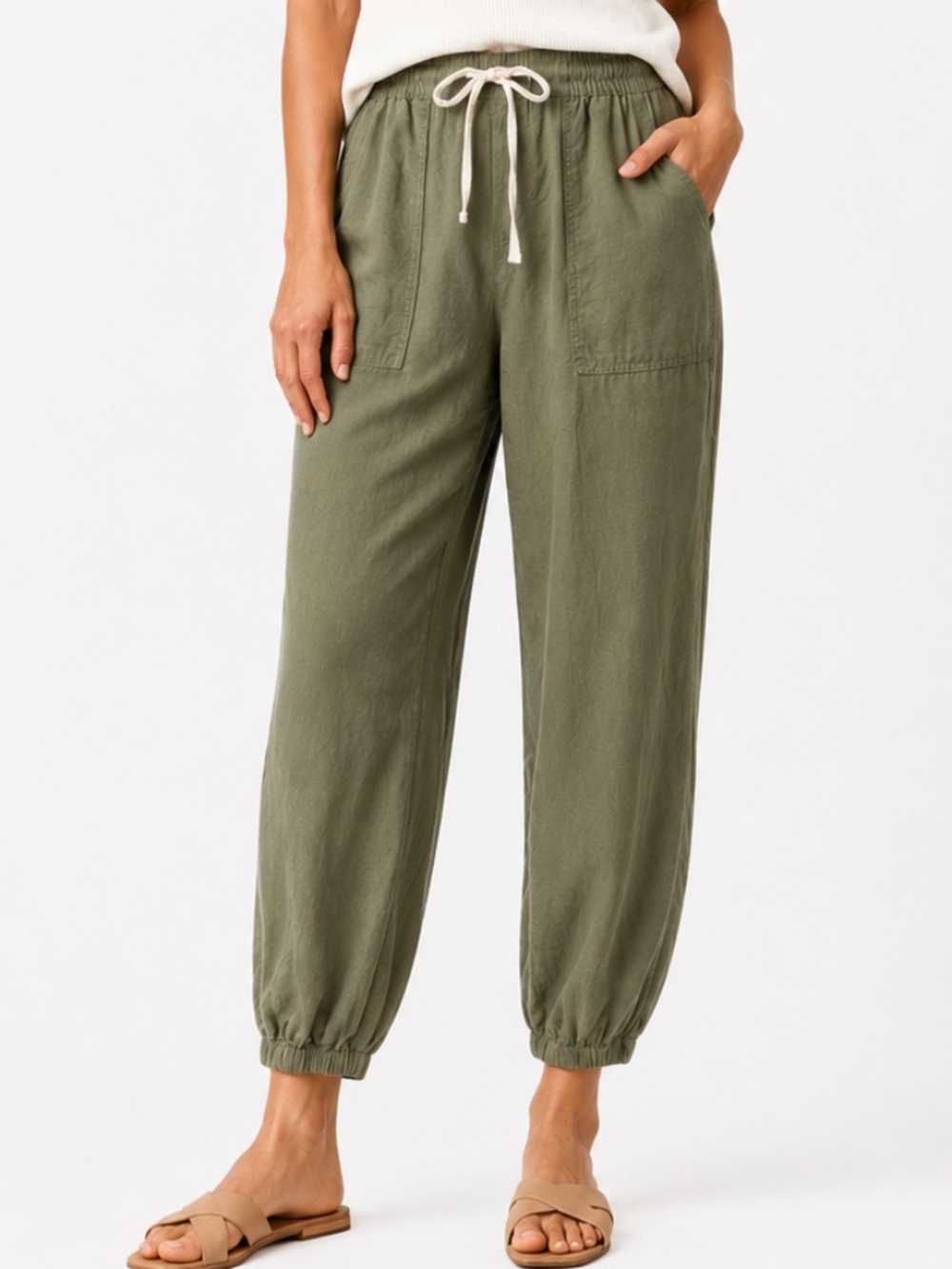 BLANK NYC Olive Green Linen Blend Drawstring Jogger Pants Size XS EUC